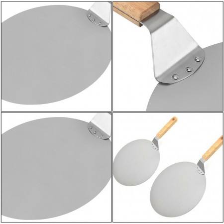 Meidong 10 Inch Stainless Steel Pizza Peel Metal Round Pizza Paddle, Large Pizza Spatula with Wood Handle for Baking Homemade Pizza and Bread
